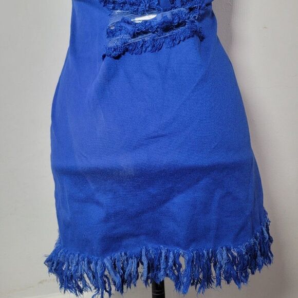 Aroma Womens Dark Blue Distressed Collared Button Front Jean Denim Dress Small - Picture 10 of 10